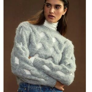 NWT Cynthia Rowley Open Knit Dusty Blue Gray Sweater